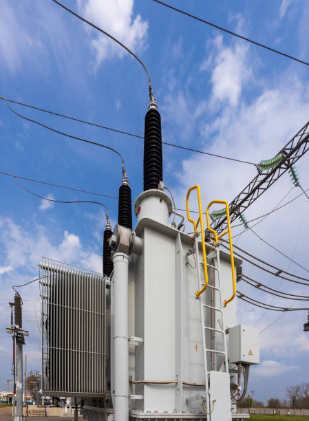 istock High voltage transformer substation. High voltage equipment. Energy transfer technology. 2148739944