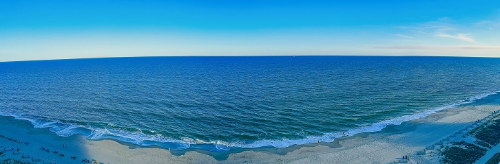 aerial view beach. Aerial view of the sea and beach in Finike district of Antalya. A Mediterranean morning. Drone shooting. The sea, the beach, the trees are visible.