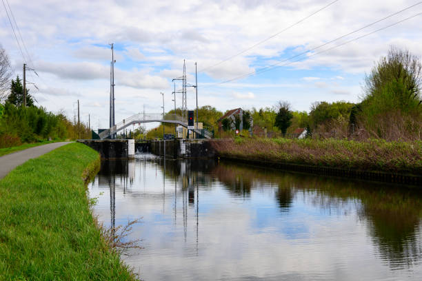 istock Lock and pedestrian bridge over the canal 2148741258