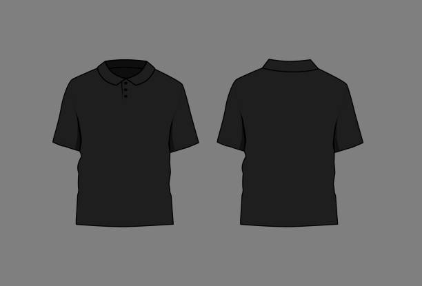 istock Basic black polo shirt mockup. Front and back view. Blank textile print template for fashion clothing. 2148741417