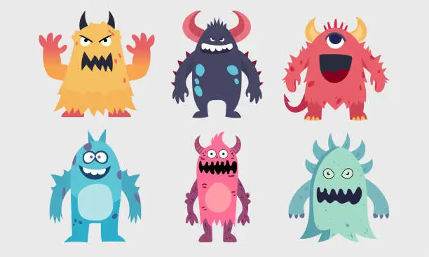 Vector illustration of Collection of cute monsters character design