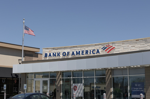 Greenwood - April 13, 2024: Bank of America investment bank and loan branch. Bank of America is also known as BofA or BAC.