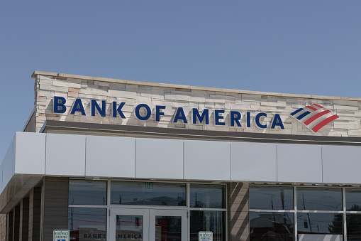 Greenwood - April 13, 2024: Bank of America investment bank and loan branch. Bank of America is also known as BofA or BAC.