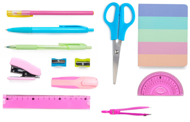 istock Collage with colorful school stationery isolated on white, top view 2148747783