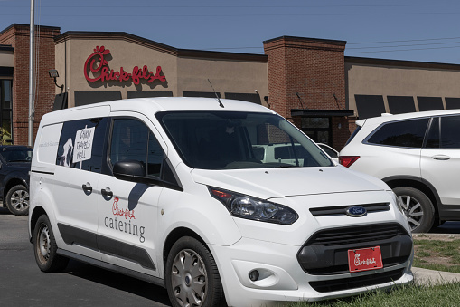 Indianapolis - April 13, 2024: Chick-fil-A chicken restaurant. Despite ongoing controversy, Chick-fil-A is wildly popular.