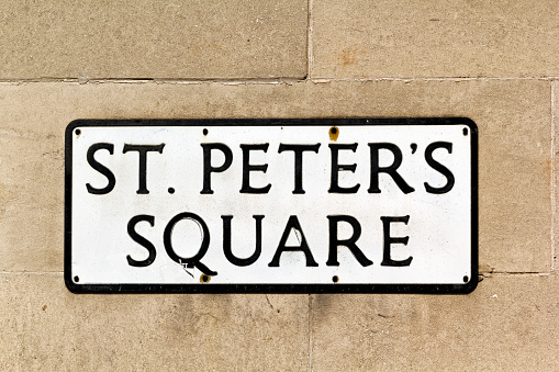 View of St Peters Square Sign, Manchester