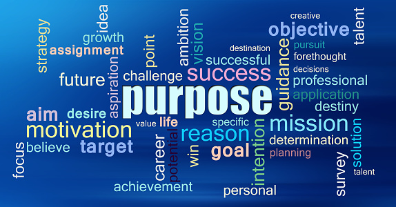 Purpose,Success,Challenge,Mission Word Cloud ob Blue Background