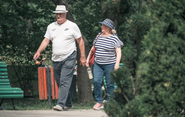 A retired couple on vacation . Romania, Gorj. April, 13, 2024