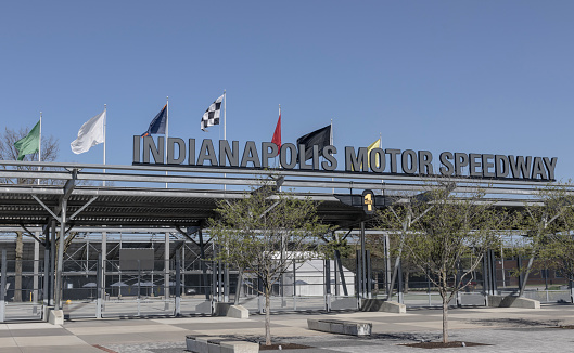 Indianapolis - April 13, 2024: Indianapolis Motor Speedway Gate One entrance. Hosting the Indy 500 and Brickyard, IMS is The Racing Capital of the World.