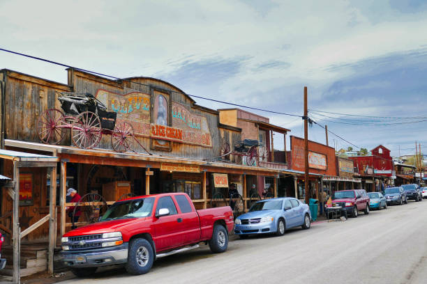 Oatman, USA, 2-16-2019. Saloon and shops on Main Street, the old Route 66, in the touristy old mining town of Oatman, Mohave County, Arizona.