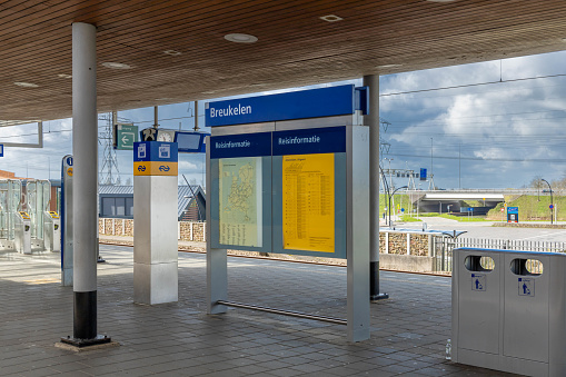 Breukelen, the Netherlands. 23 March 2024. Information bord at train station platform Breukelen station