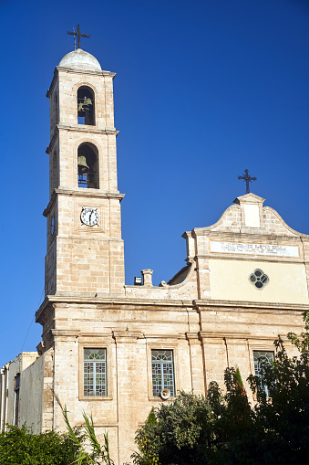 facade of the Orthodox cathedral in the city of Chania on the island of Crete, Greece