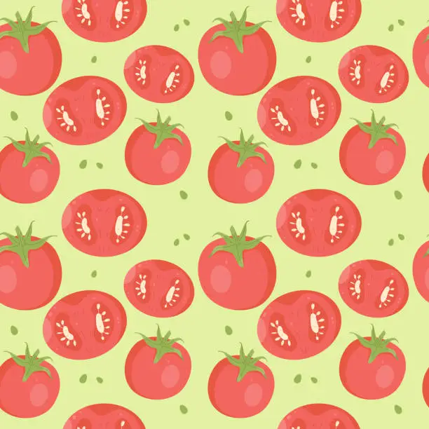 Vector illustration of Vegetable seamless pattern with tomatoes on green background