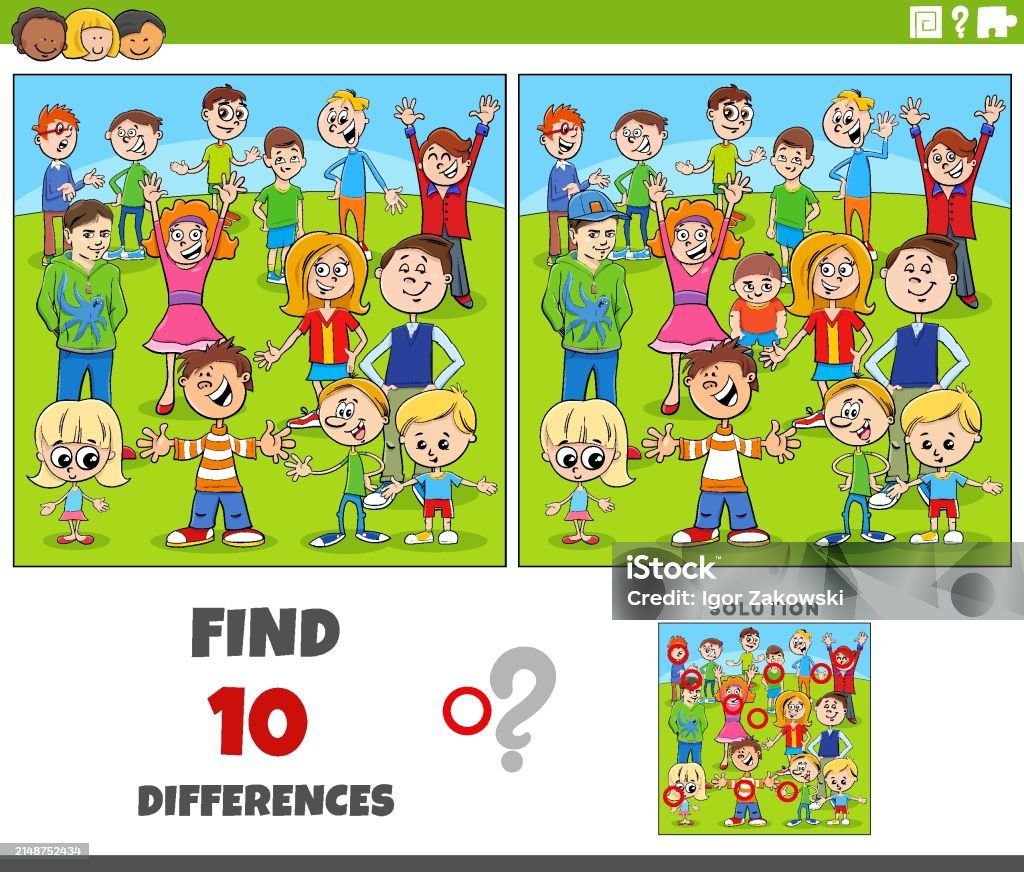 Difference Character Differences Game With Cartoon Children Characters Group Stock ...