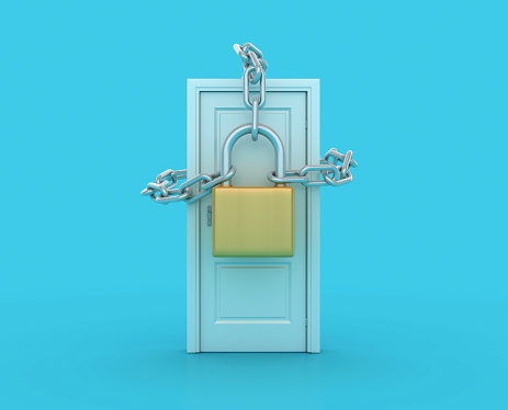 3D Closed Doors with Padlock - Colored Background - 3D Rendering