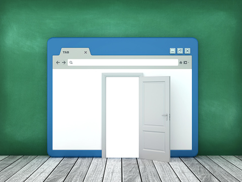 3D Door with Internet Browser - Chalkboard Background - 3D Rendering