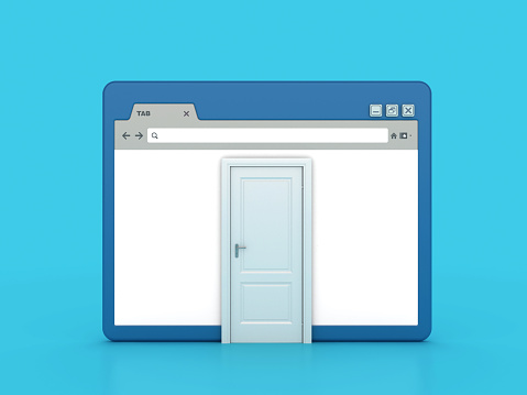 3D Closed Door with Internet Browser - Colored Background - 3D Rendering