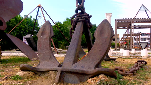 Two-legged anchor, a museum exhibit in the open sea. Bulgaria, Tyulenovo