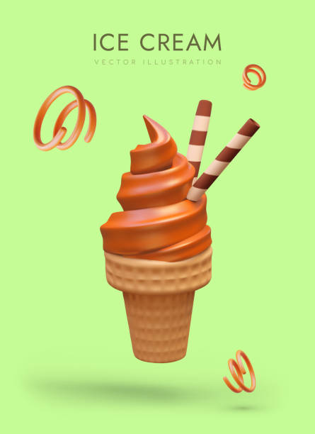 istock Soft ice cream in waffle cone, cookies, decorative elements. Concept of cooling sweets 2148756275