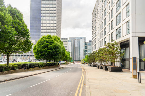 istock Central street lined with modern office buildings 2148757193