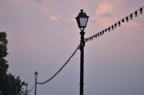 Lamppost in the evening, closeup of a lantern