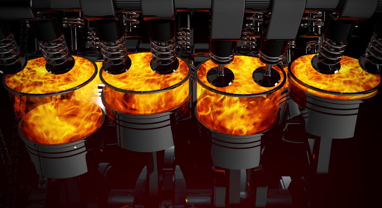 Car Engine Ignites with New Fuel Supply. Powerful V8.