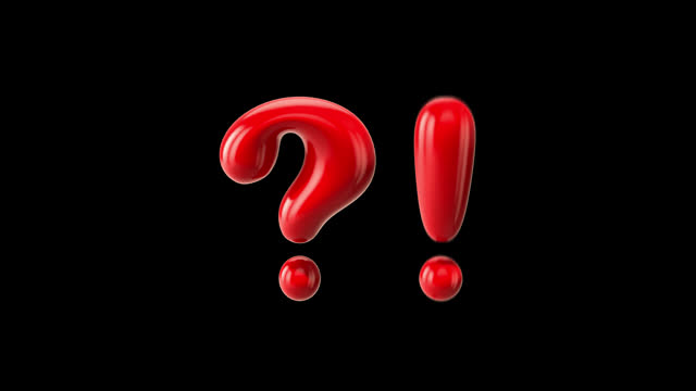 Animation of a cartoon question mark and exclamation mark appearing and disappearing on a transparent background.