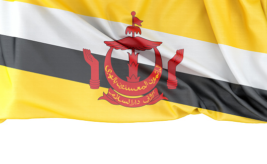Flag of Brunei isolated on white background with copy space below. 3D rendering