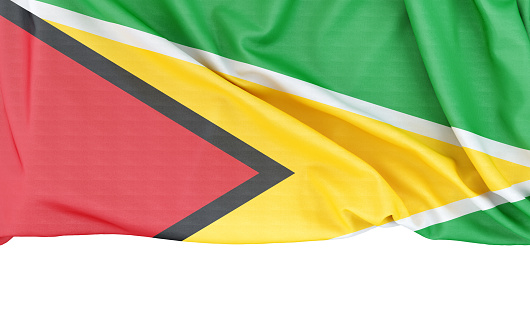 Flag of Guyana isolated on white background with copy space below. 3D rendering