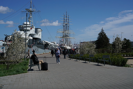 Dar Pomorza ship in Gdynia, Poland. Wide angle.