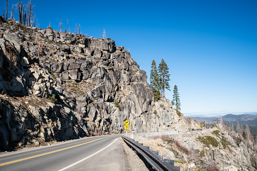 View along Route 50 in California south of Lake Tahoe.