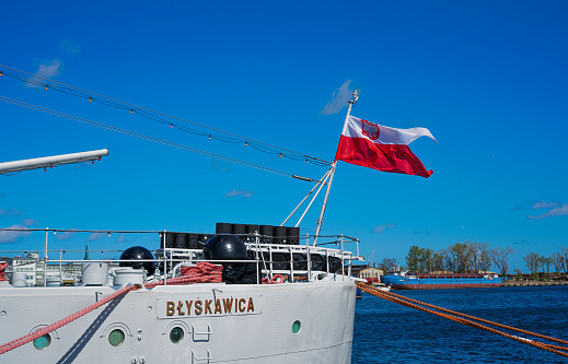 Dar Pomorza ship in Gdynia, Poland. Wide angle.