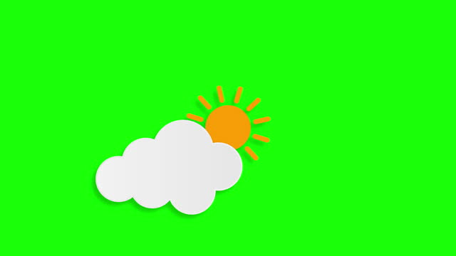 Cloud and sun on green screen background, shape layout Animation.