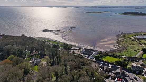 Aerial view of Strangford Lough at Greyabbey Ards Peninsula County Down Northern Ireland