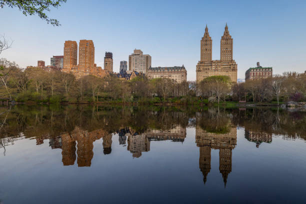 Central Park in spring with towers on Central Park West