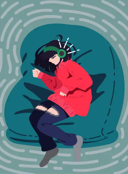 Vector illustration of adorable girl falling asleep