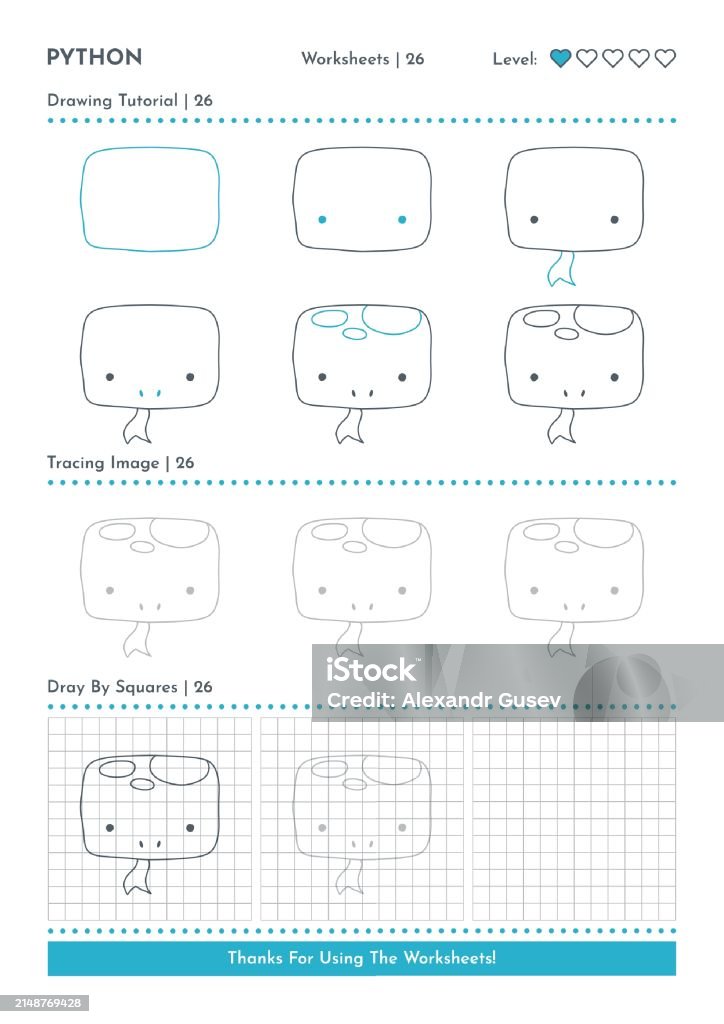 How To Draw Doodle Python Cartoon Character Step By Step Drawing ...