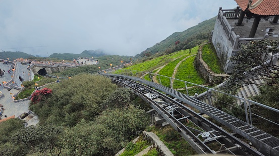 The railway used to transport tourists to Fansipan mountain  peak in Sapa, Lao Cai province, Vietnam.
