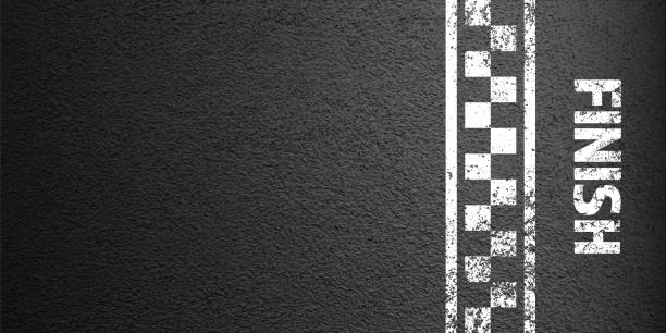 istock Asphalt road with white finish line marking, concrete highway surface, texture. Street traffic lane, road dividing strip. Pattern with grainy structure, grunge stone background. Vector illustration 2148770089