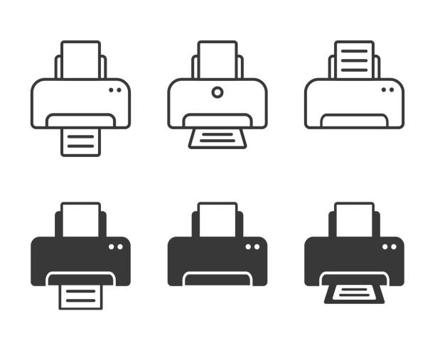 printers Printer icon set. Vector flat illustration. White background. computer printer stock illustrations
