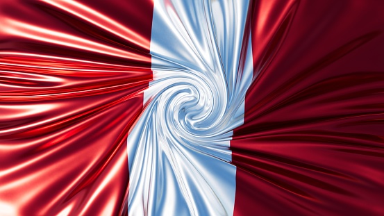 A dynamic interpretation of Peru national flag with swirling red and white textures.