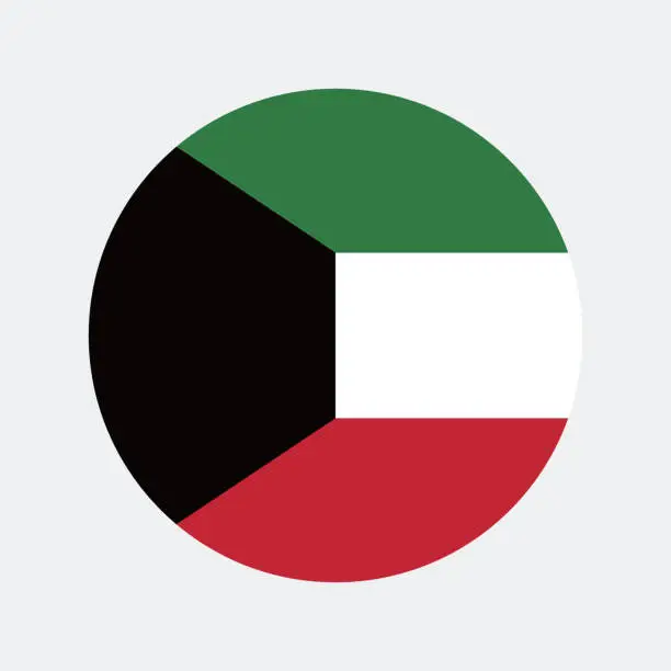 Vector illustration of Kuwait flag. Button flag icon. Standard color. Round button icon. The circle icon. Computer illustration. Digital illustration. Vector illustration.