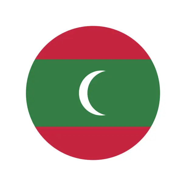 Vector illustration of Maldives flag. Button flag icon. Standard color. Round button icon. The circle icon. Computer illustration. Digital illustration. Vector illustration.