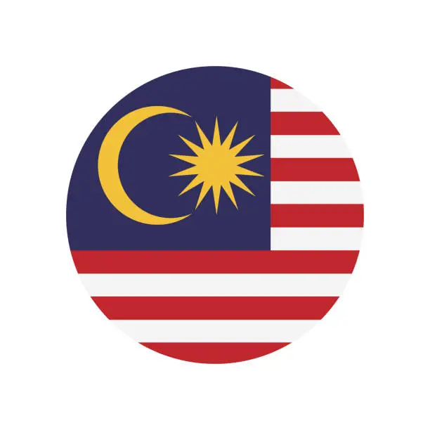 Vector illustration of Malaysia circle flag. Circle icon flag. Standard color. Button flag icon. Digital illustration. Computer illustration. Vector illustration.