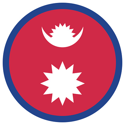 Nepal flag. Nepal circle flag. Button flag icon. Standard color. Round button icon. The circle icon. Computer illustration. Digital illustration. Vector illustration.