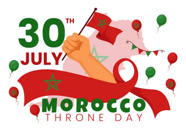 Vector illustration of Happy Morocco Throne Day Vector Illustration on July 30 with Waving Flag and Ribbon in Celebration National Holiday Background Design