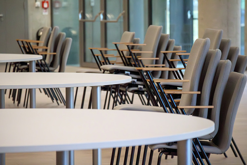 tables and chairs in a restaurant or conference room