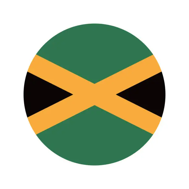Vector illustration of Jamaica flag. Jamaica button flag icon. Standard color. Round button icon. 3d ICONS. The circle icon. Computer illustration. Digital illustration. Vector illustration.