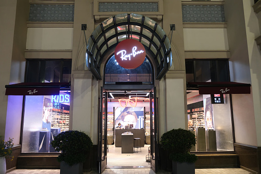 Suzhou,China-August 20th 2023: facade of large Ray-Ban retail store