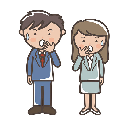 Full-body illustration of a man and woman businessman who are stunned after seeing something they shouldn't see